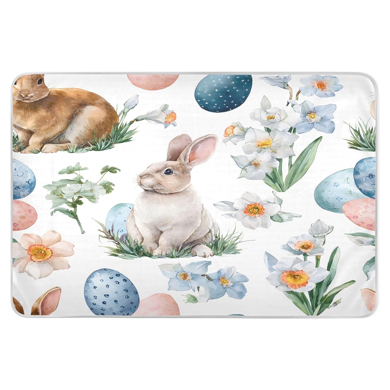 Bunny and Colorful Eggs Print Change Mat, Diaper Changing Pads for Baby, 3Layers Waterproof Change Pad Foldable Absorbent Mats for Women, Reusable Incontinence Underpads for Patient 34''x52''