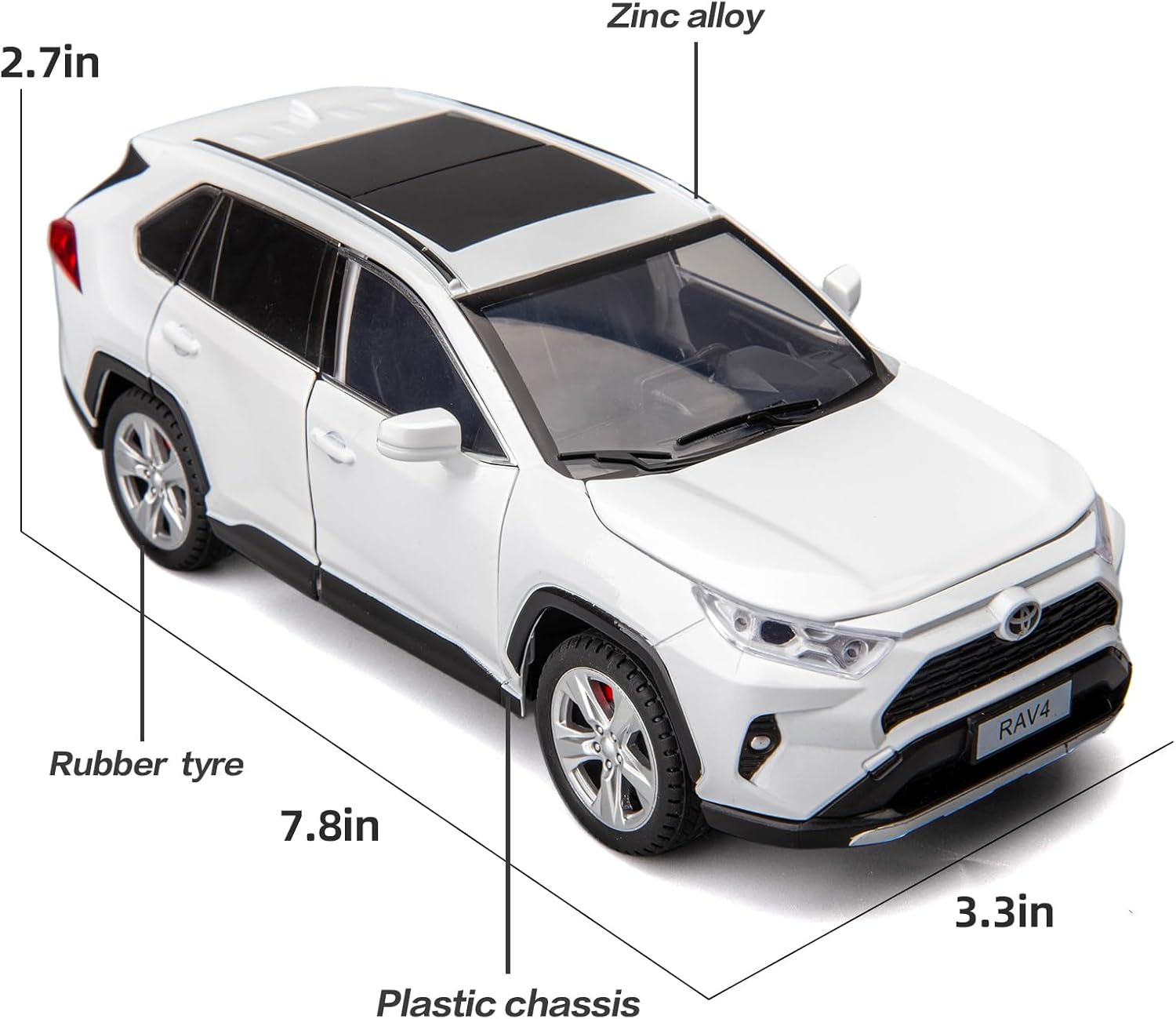 BDTCTK 1/24 Compatible for RAV4 Model Car, Zinc Alloy Diecast Collectible Pull Back Toy car with Sound and Light for Kids Boy Girl Gift White