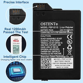 OSTENT 1200mAh 3.6V Li-ion Polymer Lithium Ion Rechargeable Battery Pack Replacement for Sony PSP 2000/3000 PSP-S110 Console