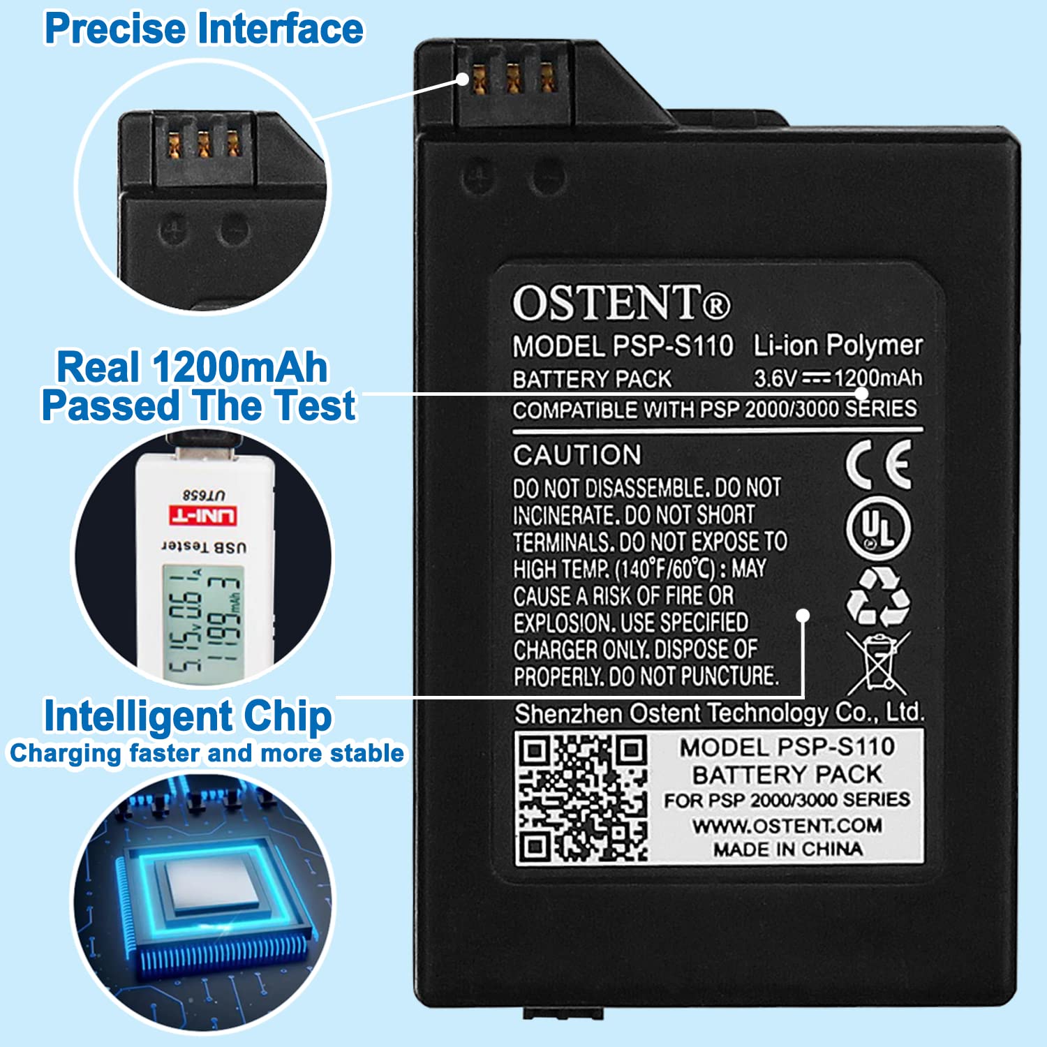 OSTENT 1200mAh 3.6V Li-ion Polymer Lithium Ion Rechargeable Battery Pack Replacement for Sony PSP 2000/3000 PSP-S110 Console : Video Games