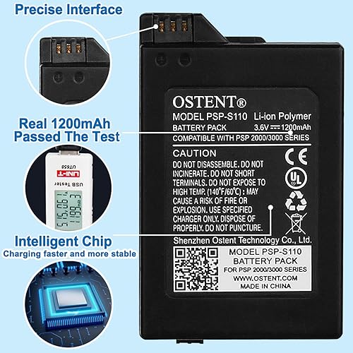 Miniatura 5 de OSTENT 1200mAh 3.6V Li-ion Polymer Lithium Ion Rechargeable Battery Pack Replacement for Sony PSP 20003000 PSP-S110 Console