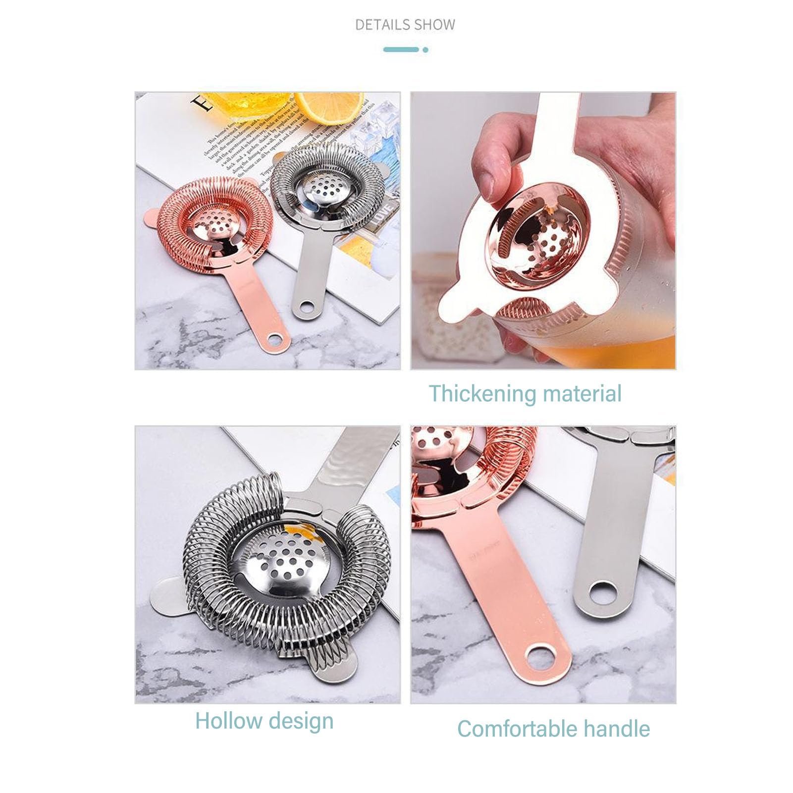 Stainless Steel Strainer Cocktail Strainer Tool Drink Filter Wine Separator for Bars Restaurants (Silver)