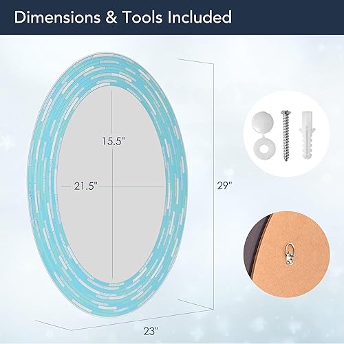Miniatura 6 de Head West Espejo de tocador decorativo de pared ovalada con azulejos de vidrio de mar, 23 x 29 pulgadas