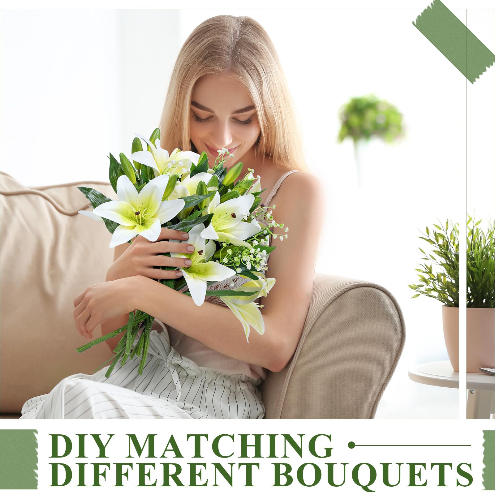 XunYee 16 Pcs Artificial Tiger Lily Flowers Easter Lily Real Touch Lily Latex Lilies Flowers Artificial Bouquet Faux Latex Tiger Lily with Rods for Home Decoration Wedding(White and Green)