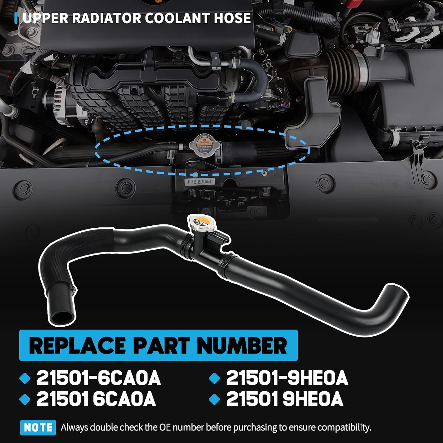 21501-6CA0A Radiator Upper Water Coolant Hose Tube Pipe Fit For Nissan Altima L34 L4 Gas Engines 2019-2025 Engine Upper Radiator Hose Assembly Replaces 21501-9HE0A