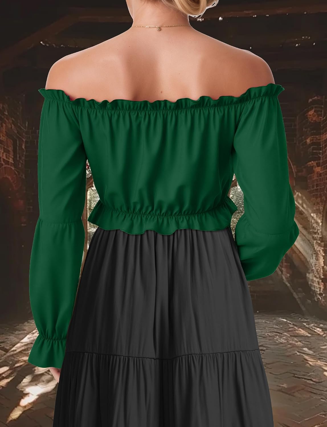 FEOYA Renaissance Peasant Blouses for Women Off Shoulder Long Sleeve Cropped Top Pirate Shirt Ren Faire Medieval Costume