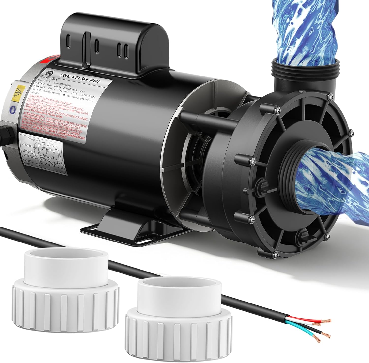 Mxmoonant SPA Pump, 4HP 220-240V Hot Tub Pump 2 Speed SPA Bathtub Pumps Motor 2" Plumbing 56 Frame Motor