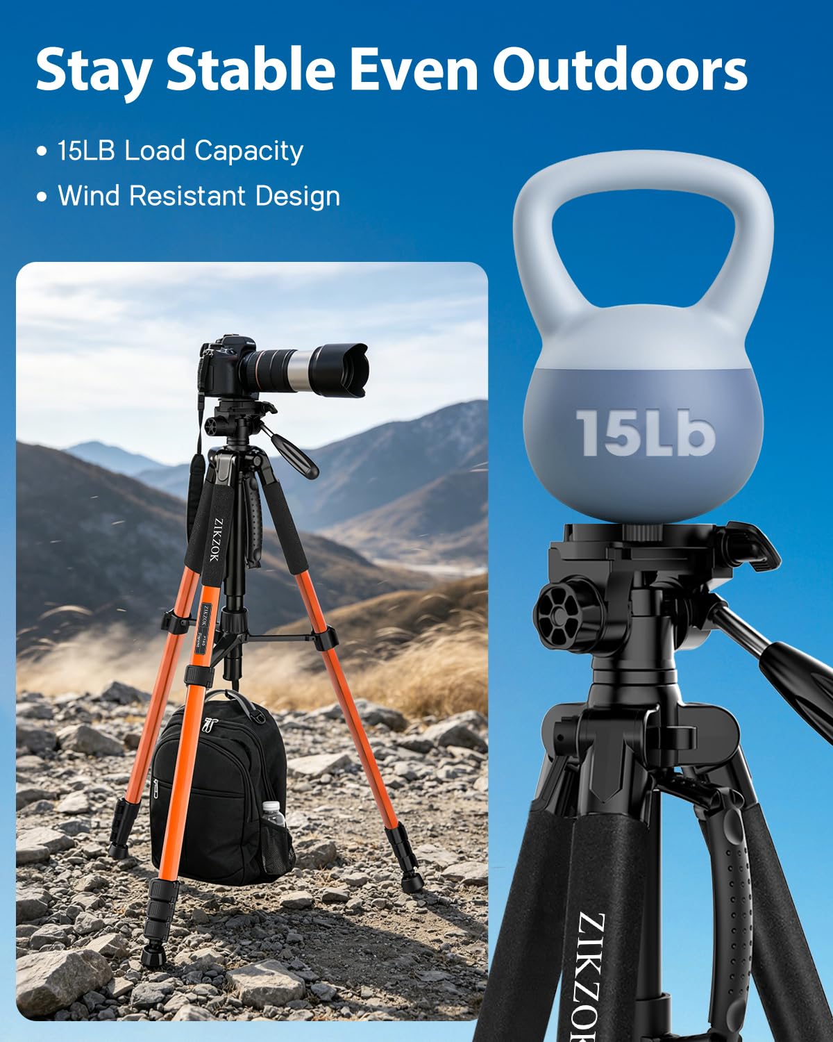 Trípode de cámara, 190,5 cm, para iPad iPhone, aluminio resistente, cabezal de rótula de 360°, compatible con DSLR Canon/Nikon/Sony, 6,8 k de carga, viajes, transmisión en vivo, grabación macro