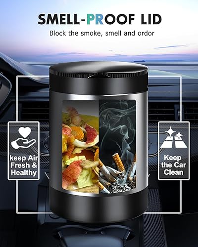 Miniatura 3 de Cenicero con tapa, cenicero portavasos, a prueba de olores y humo, mini cubo de basura portátil para automóvil, cenicero desmontable de aleación de
