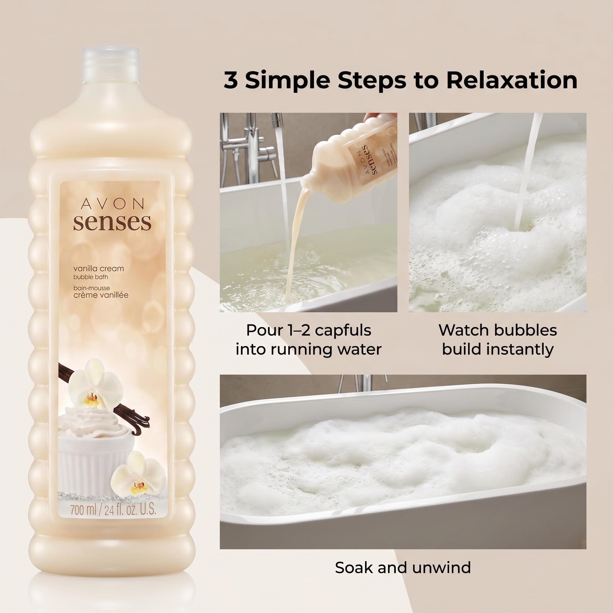 Avon Senses Vanilla Cream Bubble Bath with Madagascar Vanilla Musk Scent