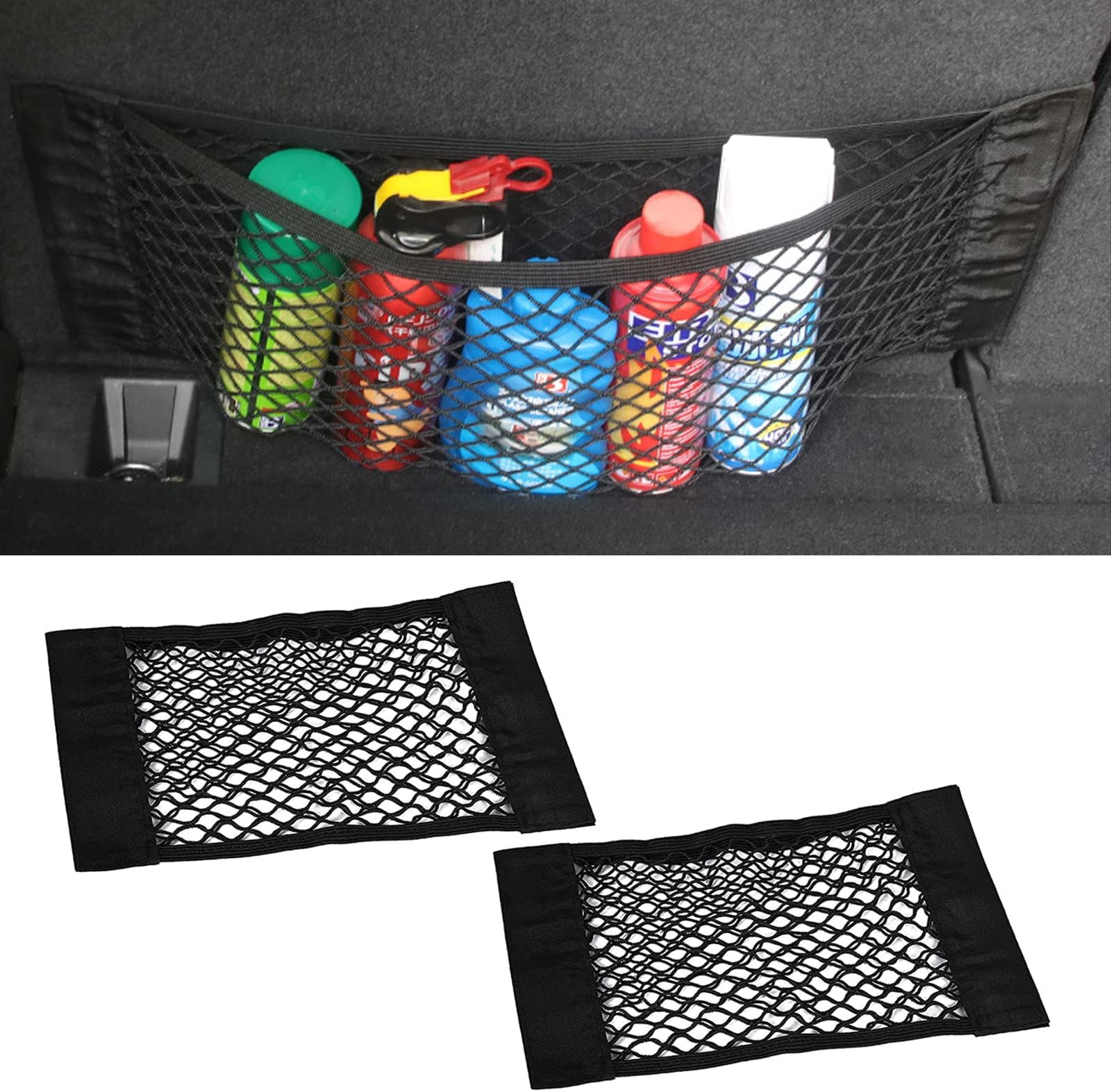 Fogfar 2 PCS Universal Mesh Cargo Net, Car Trunk Storage Add On Organizer, 21.65In x 9.84In Car Storage Net, Fit for Car Truck (Black #1)