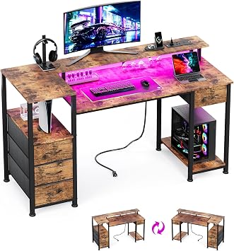 120cm Desk with 4 Drawers, Power Outlets & USB Ports, Brown