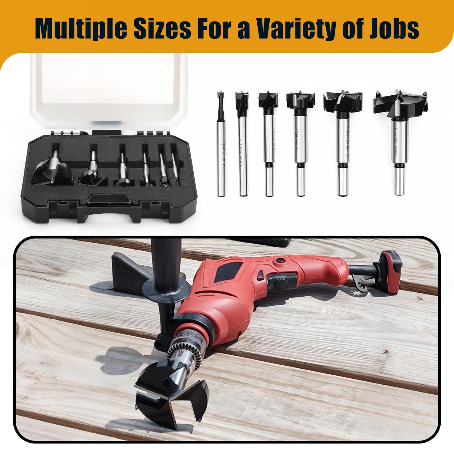 6PCS Forstner Drill Bit,Tungsten Carbide Tipped | for Hard Wood,Soft Wood Woodworking Hinge Cutter Tool Kits for Veneered Plywood Plastic