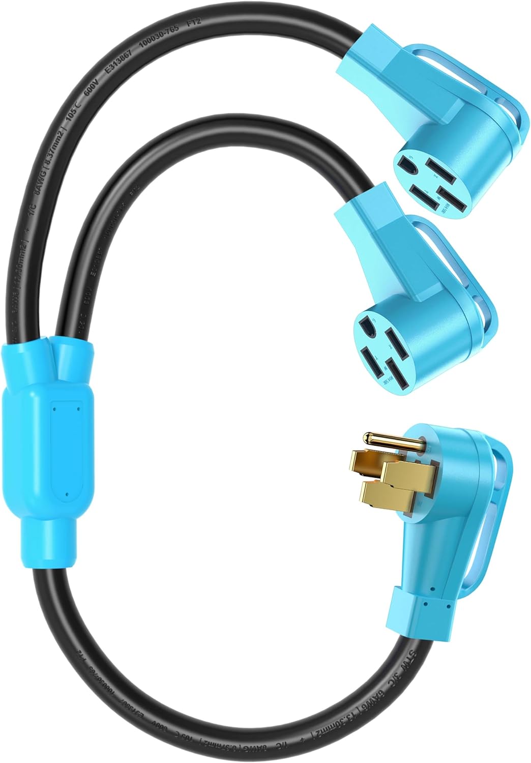 CircleCord RV/EV Y Adapter Cord 50 Amp to Two 50 Amp, NEMA 14-50P Male Plug to 14-50R Female with Grip Handle, Heavy Duty 6/3+8/1 Gauge STW Wire for RV Trailer Camper,ETL Listed