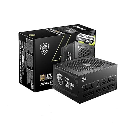 MSI MAG A750GL PCIE5 Power Supply Unit, 750W, 80 Plus Gold, Fully Modular, ATX 3.0, PCIe 5.0 GPU Support, Black Flat Cables, 7 Year Warranty - 750W PCIE5 - MAG GOLD