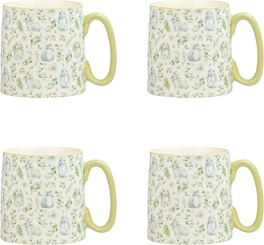 10 Strawberry Street Springtime Bella Mugs, Set of 4 Botanical Bun