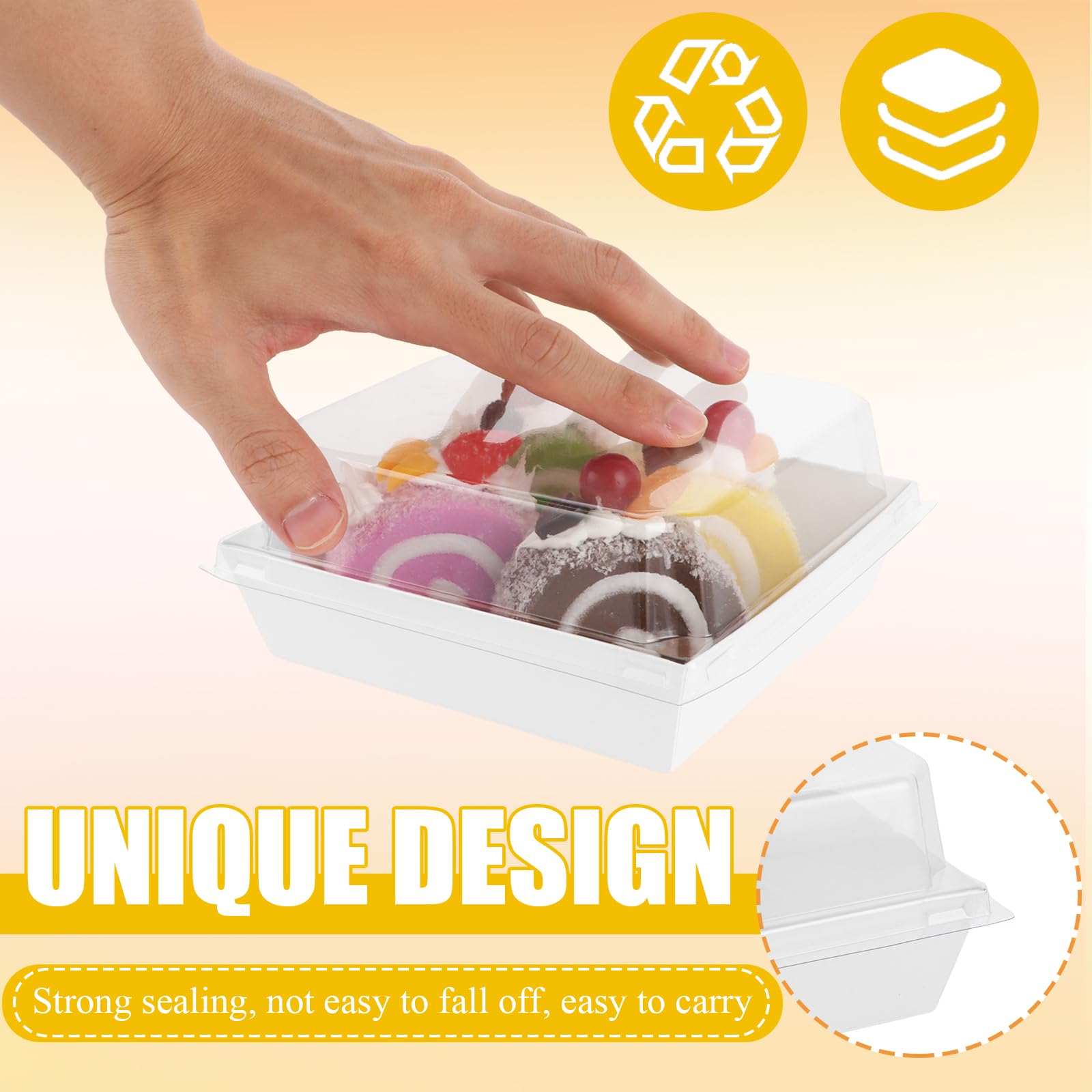 GBACHOOSE 75 stuks taarttransportdozen, karton, 13,5 x 12,5 x 6,5 cm, taartbox, karton, cupcake-transportbox, taartdoos met deksel, bento taartbox voor cake, sandwiches, macaron, koekjes (roze