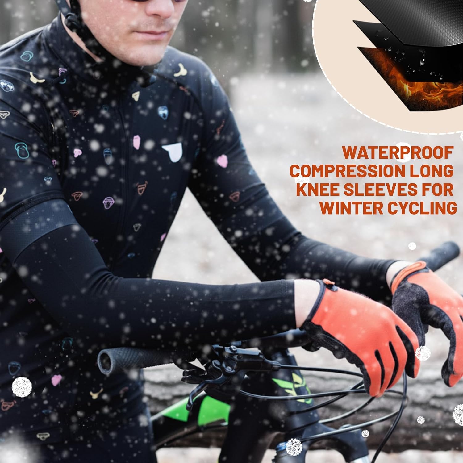 Cutecrop Pairs Waterproof Thermal Arm Sleeves for Men Fleece Compression Arm Warmers for Winter Outdoor Cycling Running