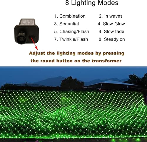 Miniatura 2 de OYCBUZO 300 luces LED de red verde, 14.8 x 5 pies, 8 modos de luces de malla de Navidad conectables, tira de luces impermeables enchufables para