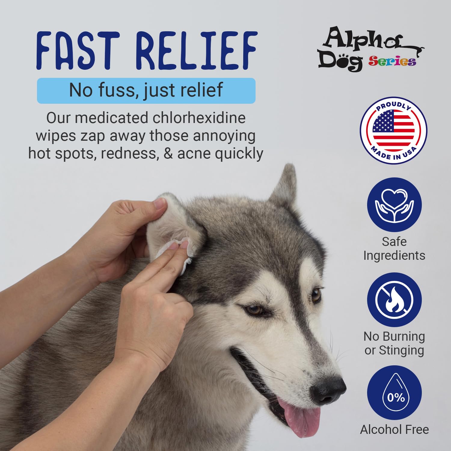 ALPHA DOG SERIES Chlorhexidine & Aloe Topical Medicated Wipes for Cleansing (50 ct) – Treats Hot Spots, Allergies, Rashes – Lightly Scented – for Cats & Dogs - image 4