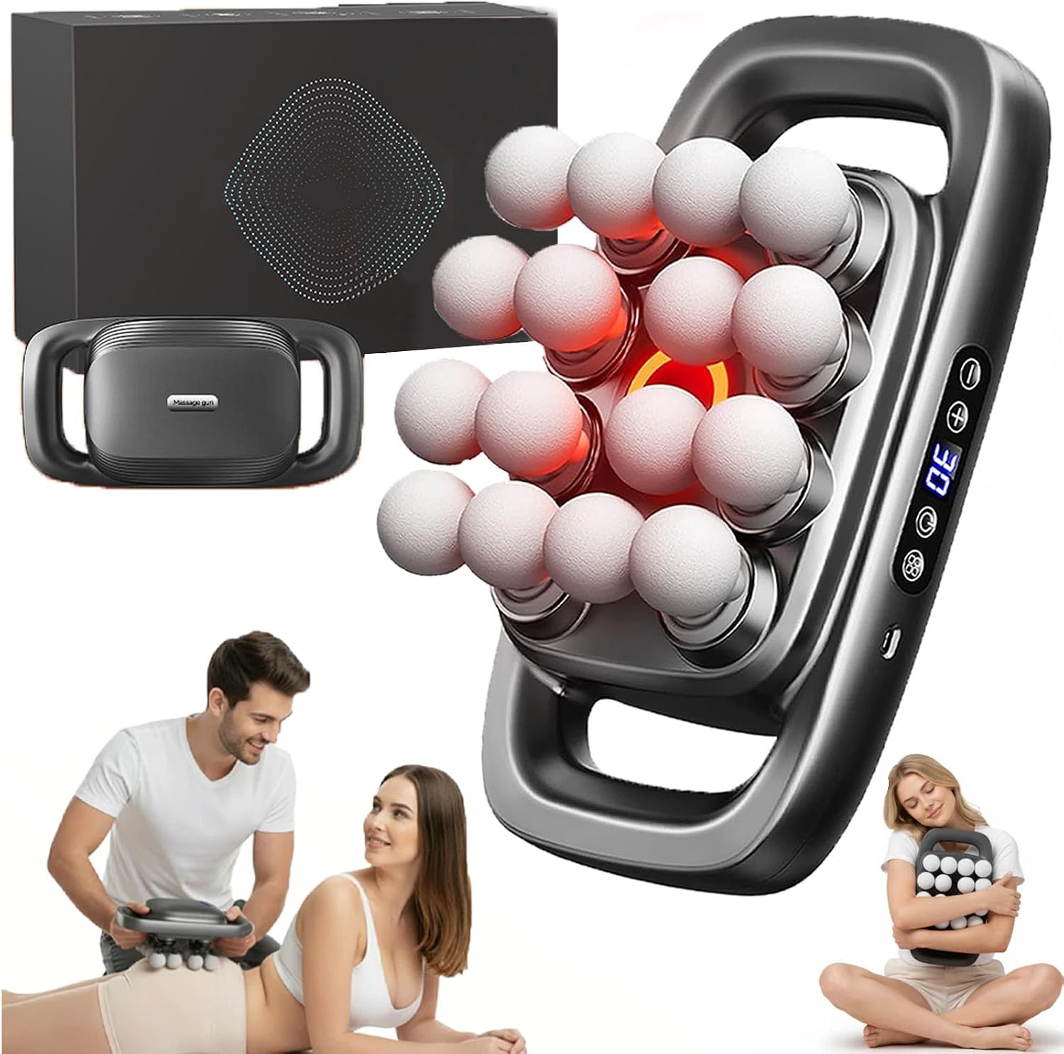 Husband 2.0 Knot Buster, 2026 New 16 Head Massage Gun Set, 30 Intensity Levels & 3 Smart Modes, 50kg Deep Pressure, Noise-Free, for Legs,Back,Arms,Waist (Black)