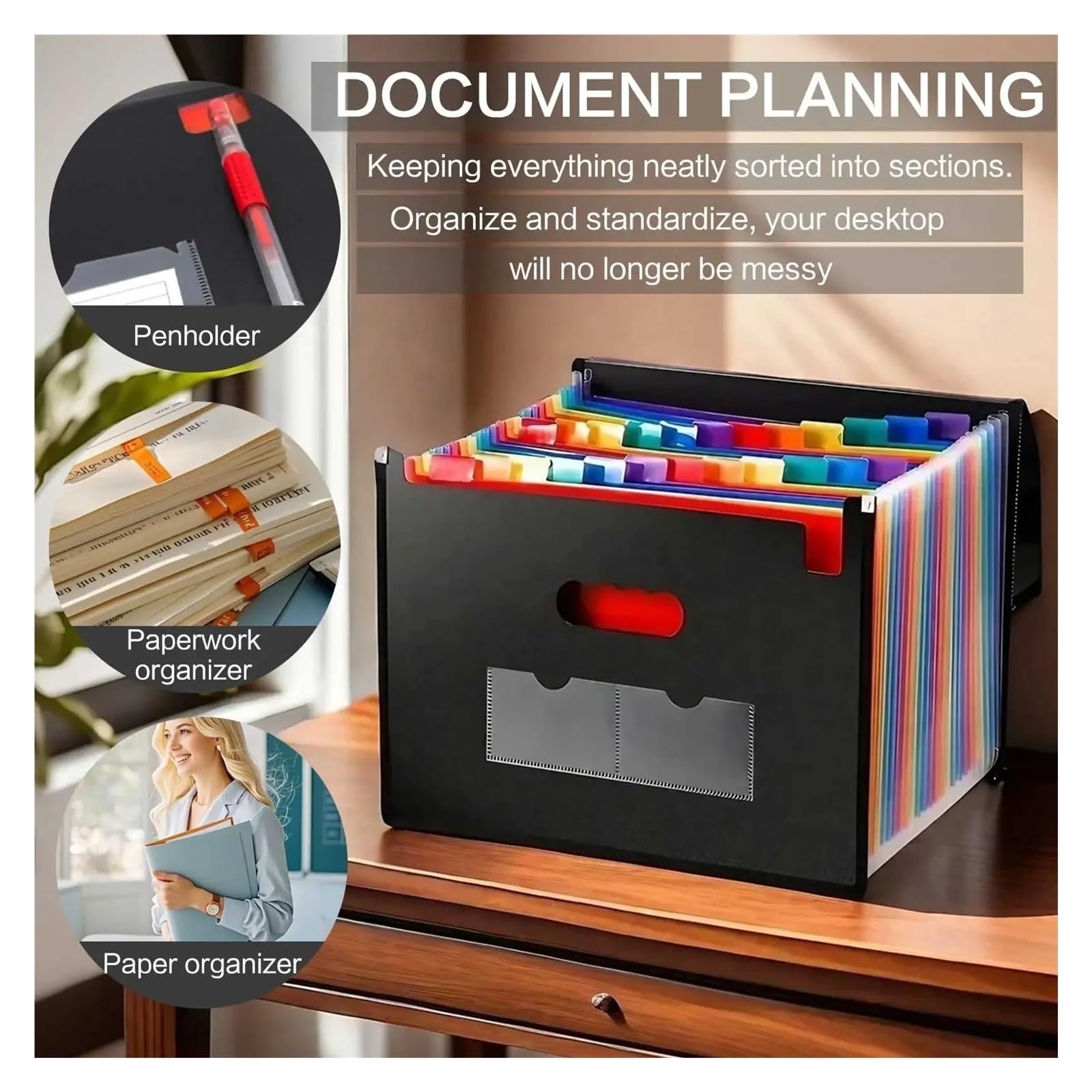 Organizer a Fisarmonica, Borsa Impermeabile for Documenti da Ufficio con griglia for Fisarmonica 13/25(25 Pockets)