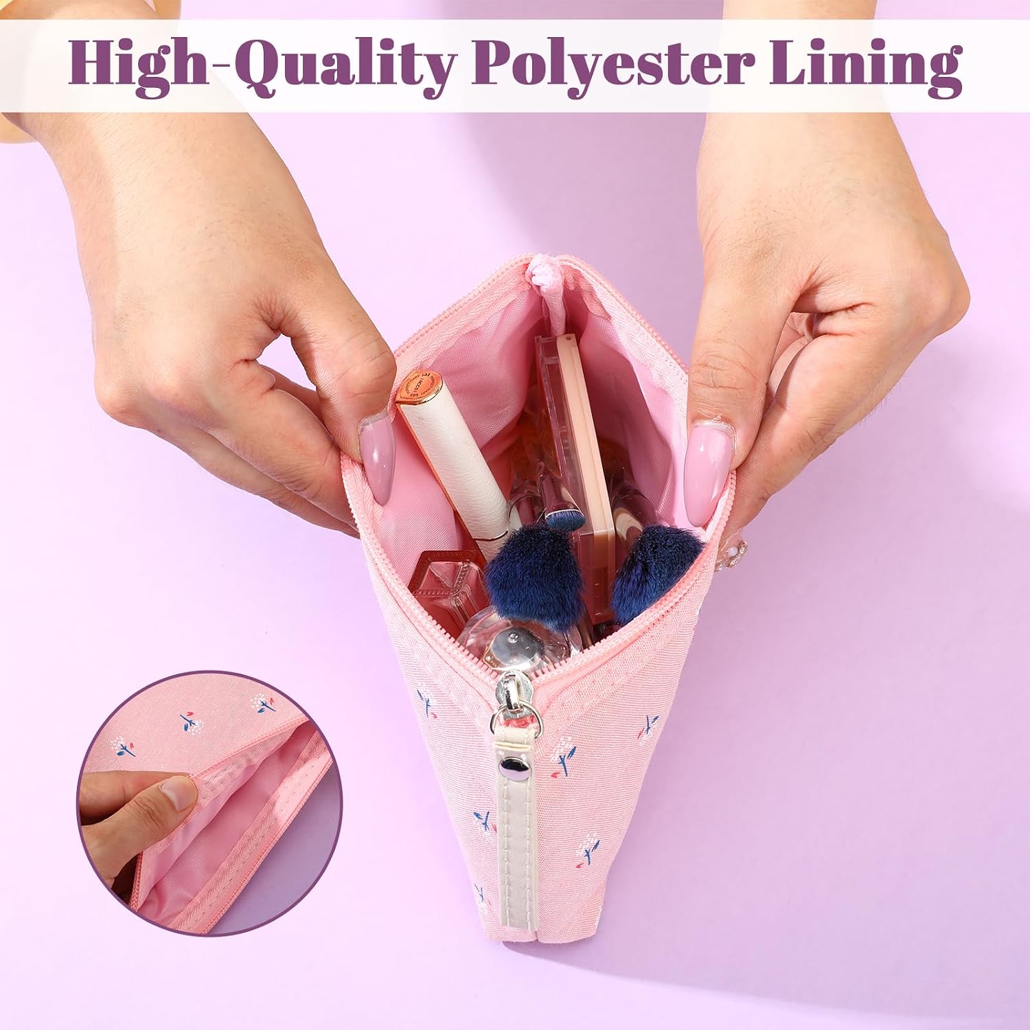Pack of 4 Small Cosmetic Bag, Travel Portable Makeup Bag, Multifunctional Canvas Cosmetic Bag, Wash Bag, Toiletry Bag for Women, Zip Coin Bag (18 x 13 x 3 cm) image 4