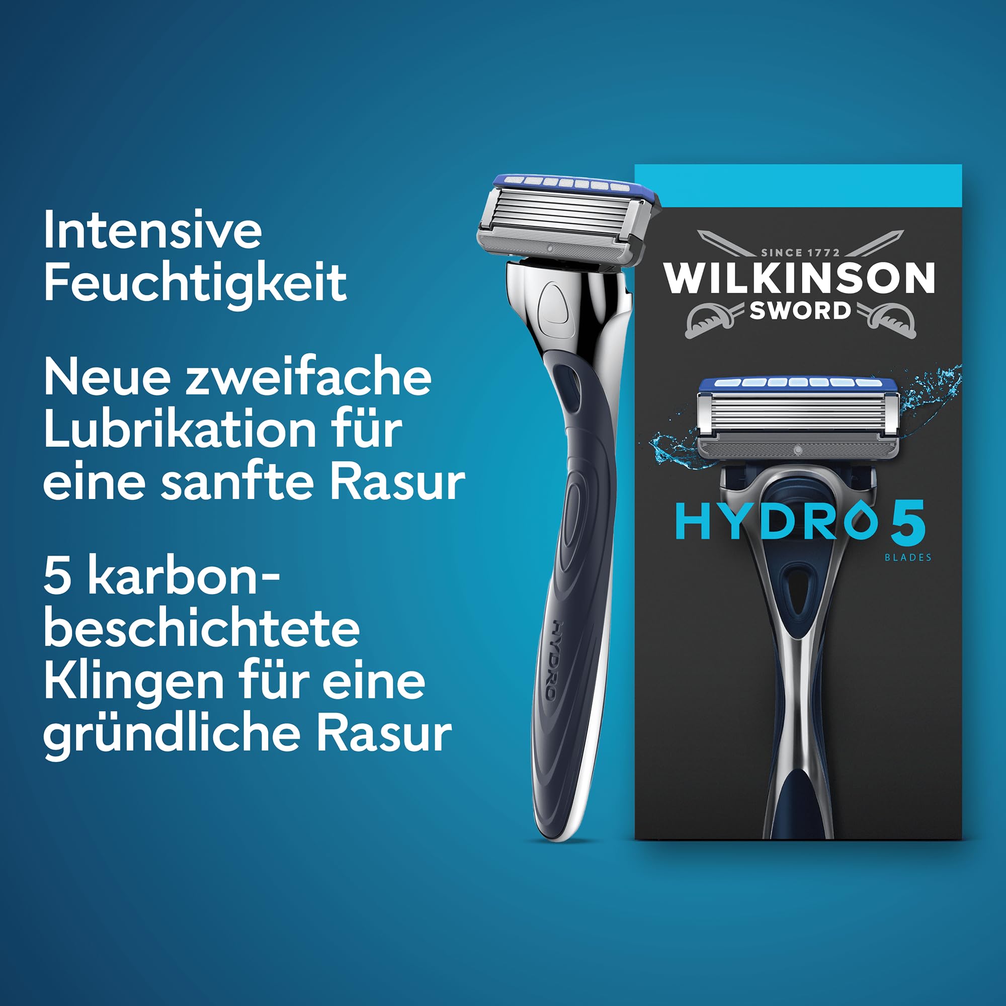 Wilkinson Sword Hydro 5 Herrenrasierer Klinge, XXL-Pack, Herrenrasierer Ersatzklingen-Pack, Haut-Hydratation, karbonbeschichtete Klingen, 12 Ersatzklingen