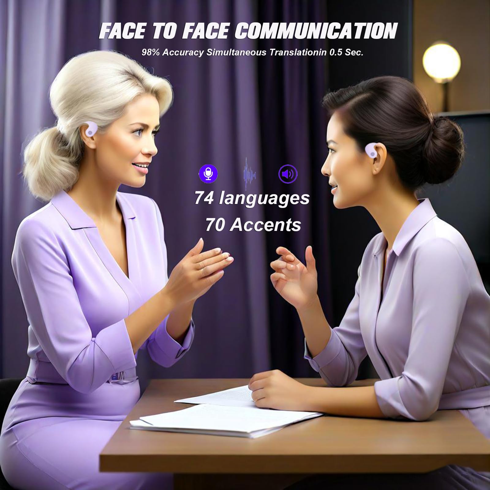 Xmenha Ai Language Translator Earbuds Translation Real Time Translating Over Ear Earbuds Earpiece Earbud Translator Translation Ai Headphones - Image 3