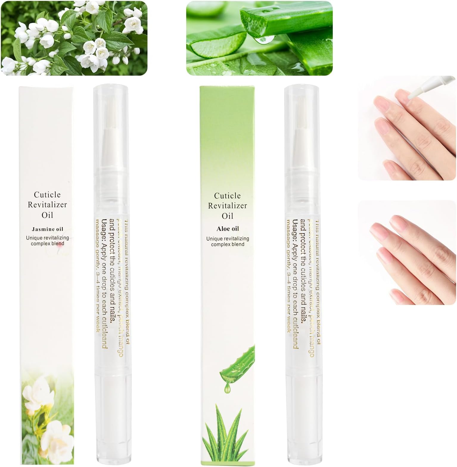 2PCS Cuticle Oil Pens for Nail Care,Cuticle Revitalizer Oil Pen with Soft Brush,Cuticle Oil to Prevent Nail Cracking and Dry (Aloe & Jasmine Flavor)