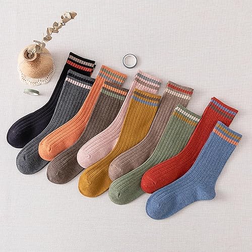 Miniatura 7 de 10 pares de calcetines a rayas para todas las estaciones, atléticos, retro, lindos calcetines para mujeres y niñas, Rayas bicolor