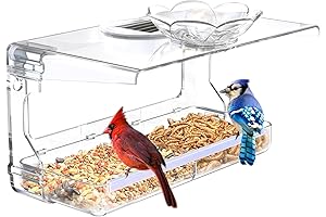 Solar Window Bird Feeder with Non-Marking Self-Adhesive Hooks