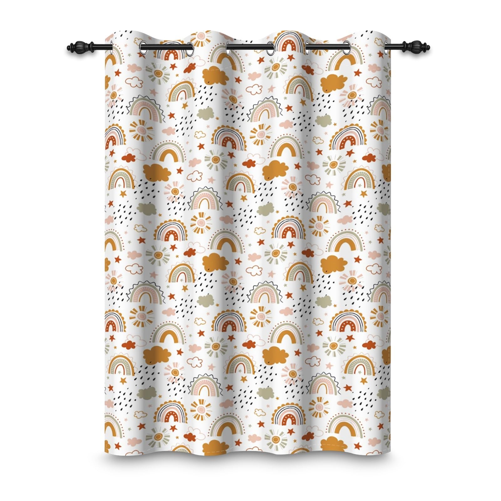 ggaimwf 107x160cm Cortina Opaca con Dibujos arcoíris para Dormitorio Infantil Nubes Lluvia Estrella Lindo Cielo Ojales Cortinas para Ventanas Bebés niñas Sala Juegos Sala de Estar,1 Panel Individual
