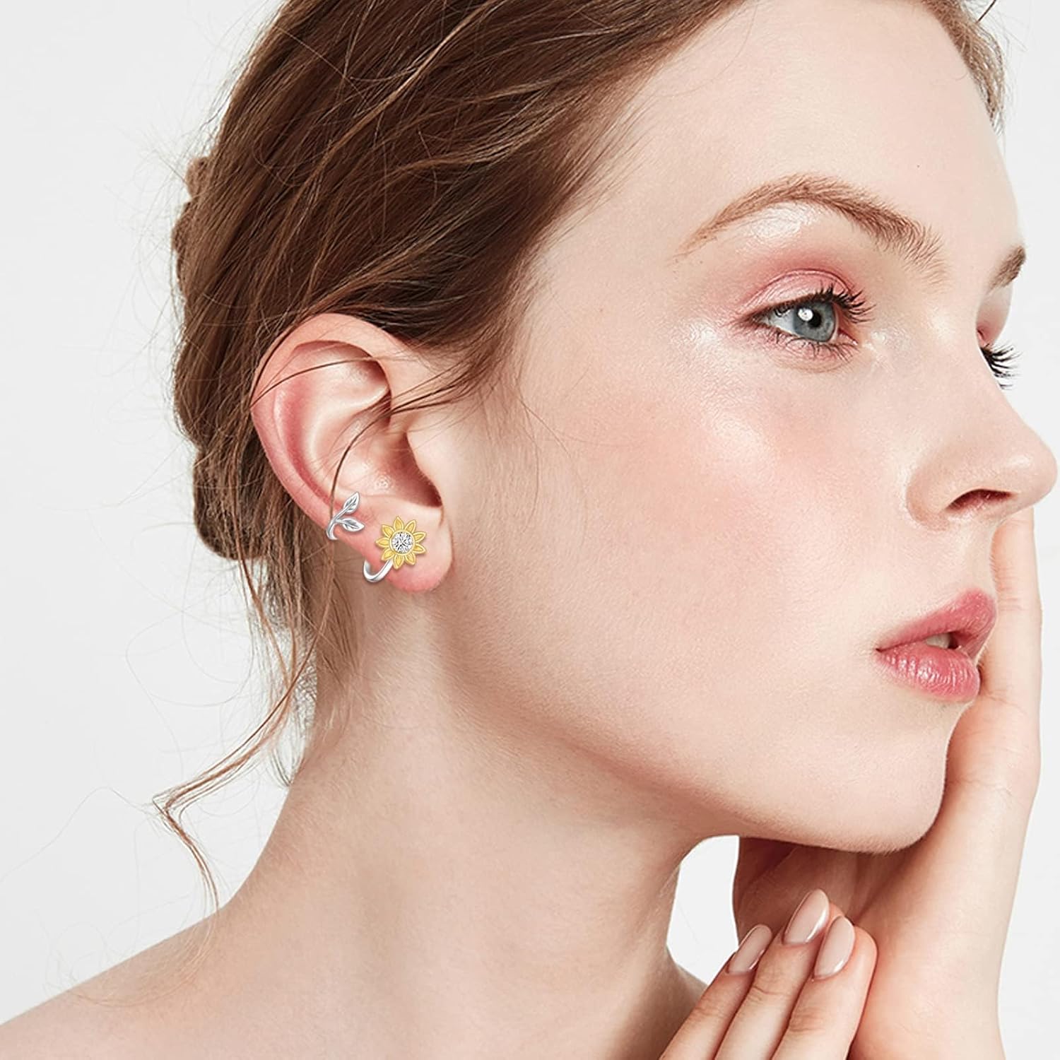 18K Gold Plated Sunflower Earrings for Women 925 Sterling Silver Sunflower Stud Ear Climber Crawler Earrings Jewelry Gifts