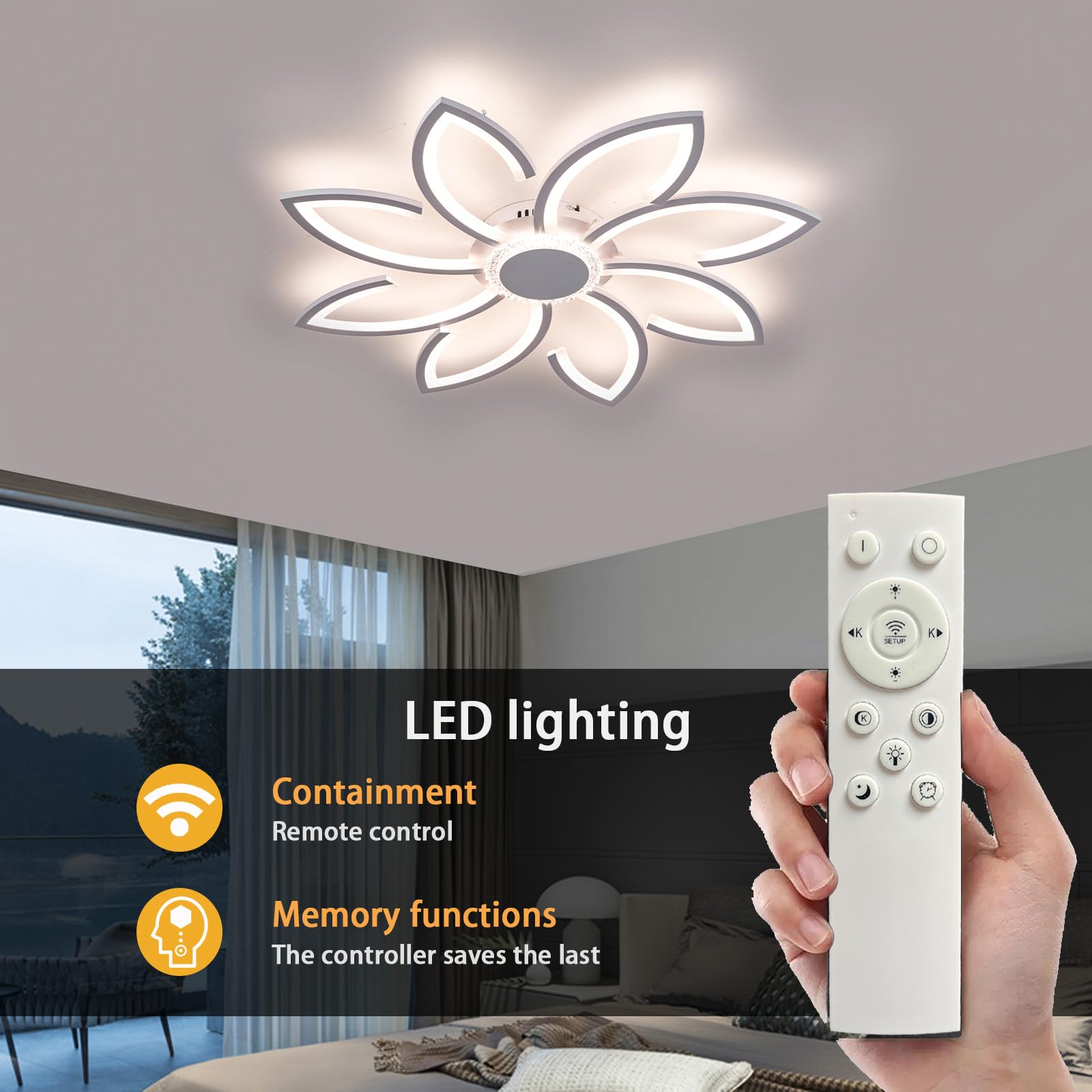 7200 Lumenów Lampy Sufitowe Salon Kwiat Nowoczesne Żyrandole Ledowe Lampa Sufitowa 3000K-6000K Ściemnialna Funkcja Pamięci Oświetlenie Sufitowe Miękkie Światło 72W Odpowiednie Do Sypialni