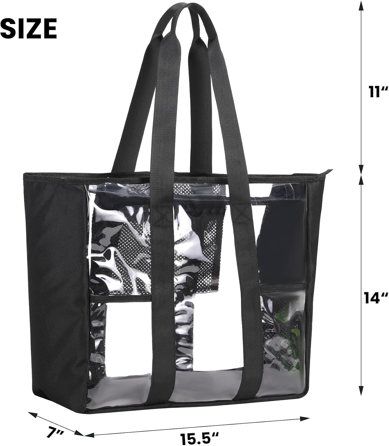 Large Clear Bag Tote for Work Concerts Stadium approved Heavy duty Transparent See Through Purse with mesh pockets - Image 4