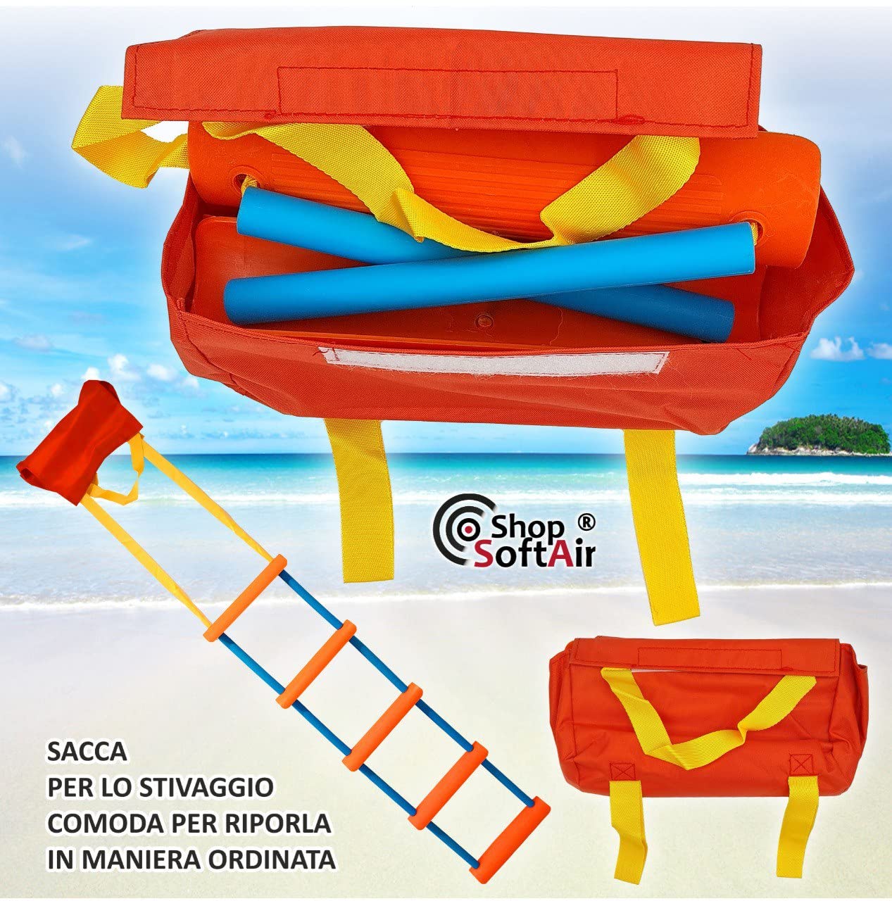 Scaletta Barca di Emergenza in Corda 4 e 5 Gradini in Policarbonato con Sacca Robusta per Gommone Barche