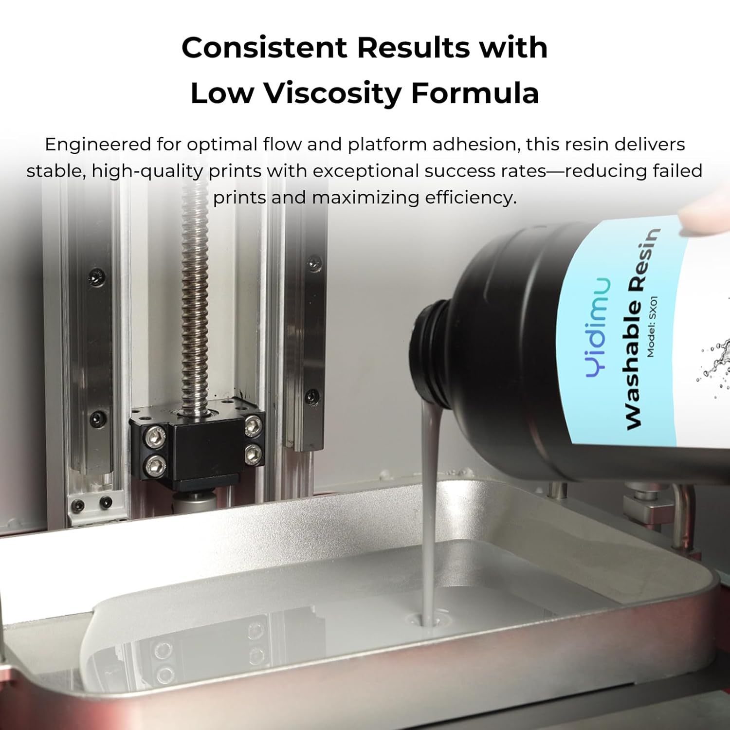 3D Printer Water-Washable Rapid Resin, 405nm LCD UV-Curing Photopolymer for High Precision, Low Odor, Non-Brittle, Grey, 1000g