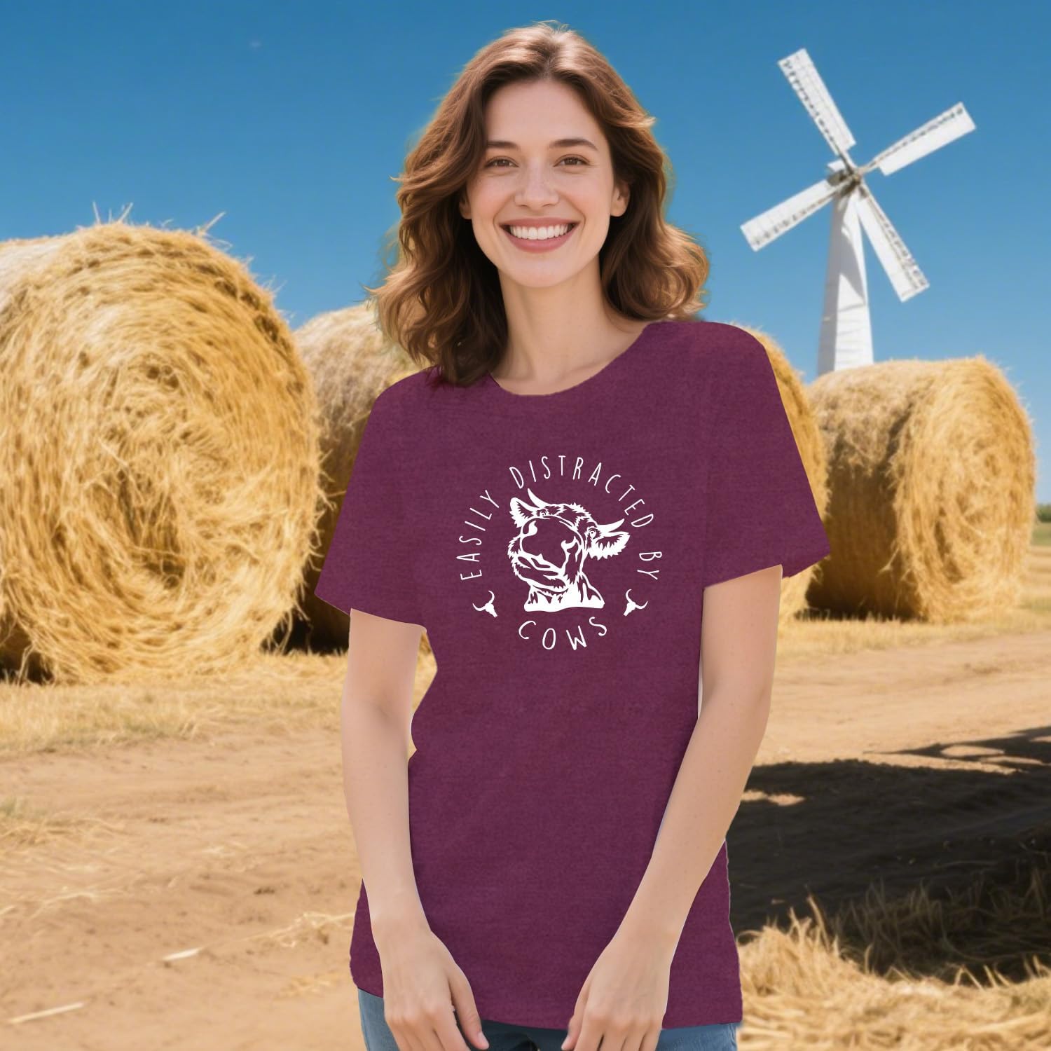 Cow Shirt for Women Easily Distracted by Cows T-Shirt Casual Country Farm Life Tee - Image 3