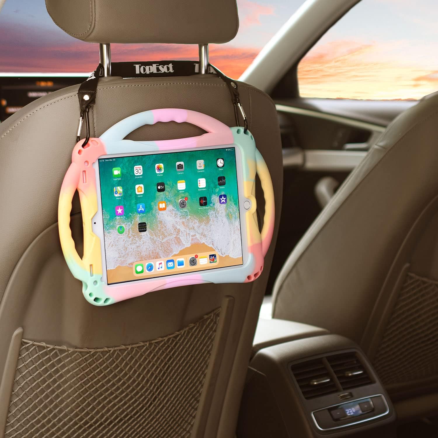 TopEsct Kids Case for iPad 6th/5th Generation, Silicon Shockproof Case for New iPad 2017/2018 9.7 inch with Tempered Glass Screen Protector and Strap, Cover for iPad Air & Air 2