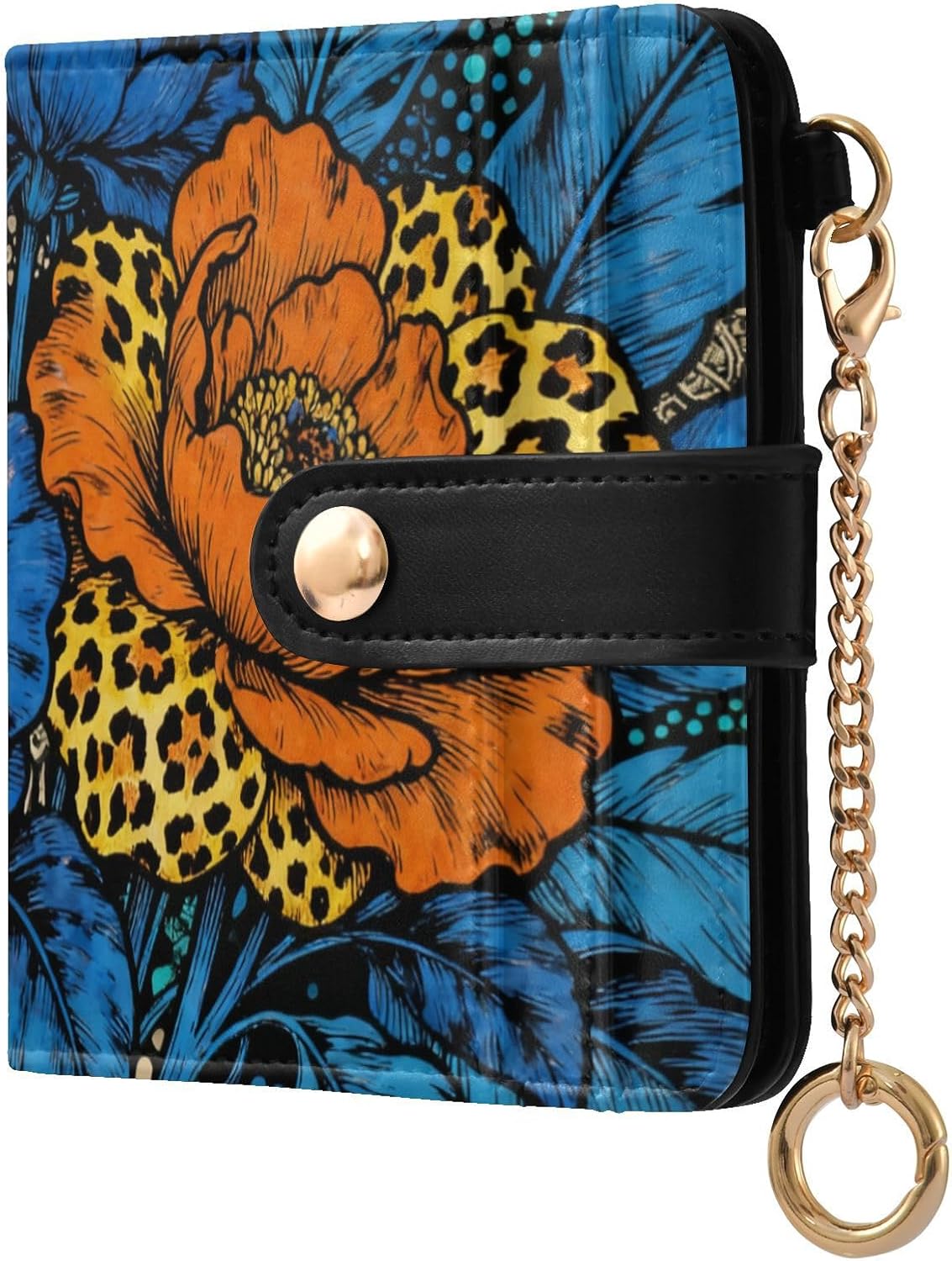 Chinese Style Peony Blue Orange Ladies Premium Foldable Wallet Fancy Everyday PU Leather Wallet for Women Boys Girls