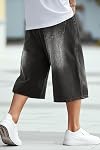 GINGTTO Homme sac Jean shorts en cuir long denim short en dessous du genou 14 Inch Inseam
