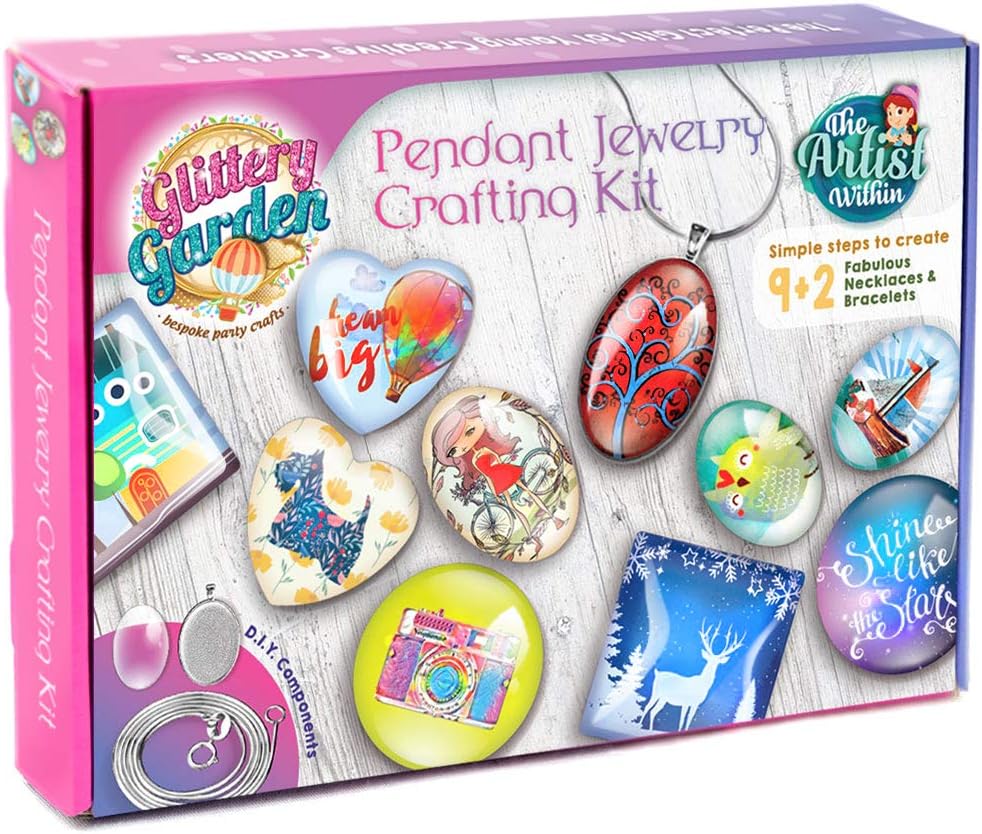 Girls Jewelry Making Kit. DIY Necklace Pendant and Bracelet Crafting Set with Glass Beads and Charms - Fashion Accessories Arts and Crafts Supplies. Great as Handmade Gift, Group Activities and Party