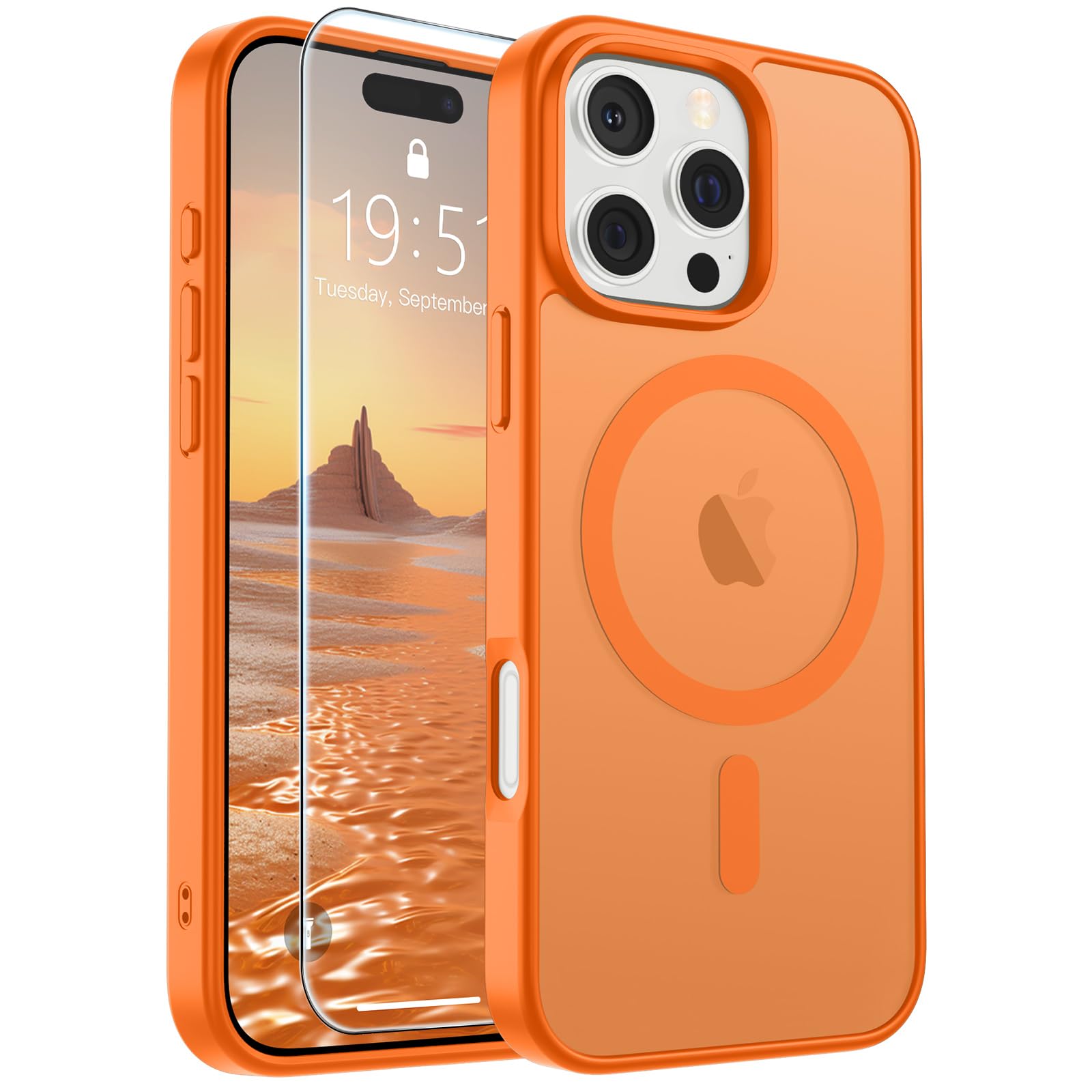 SUPFINE Magnetic for iPhone 16 Pro Case Starry Orange | With Screen Protector, Translucent Matte, Compatible with MagSafe, Military Grade Drop Proof, Rugged Shockproof Protective