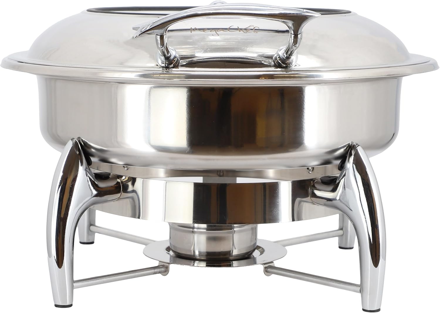 MegaChef 6.3 Quart Round Stainless Steel Professional Chafing Dish/Food Warmer/Buffet Server Serving Trays w/Window & Hinged Lid for Entertaining, Catering, Large Gatherings (6.3 Qt. w/Window)