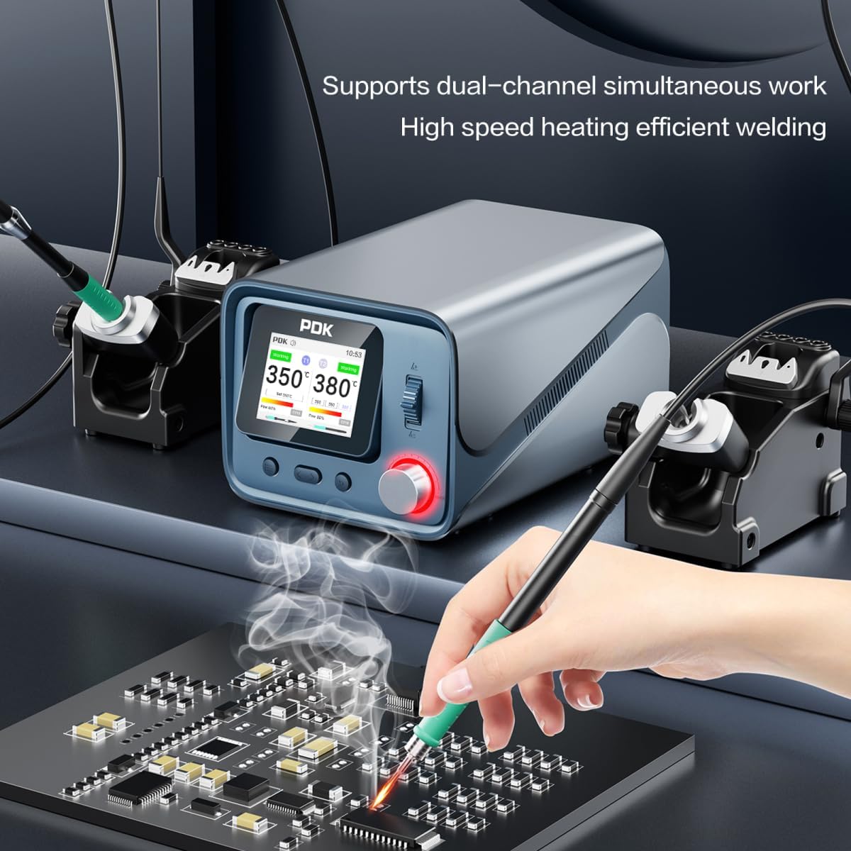 300W Dual Channel Electronics Soldering Station with C245/C210/C115 Handle