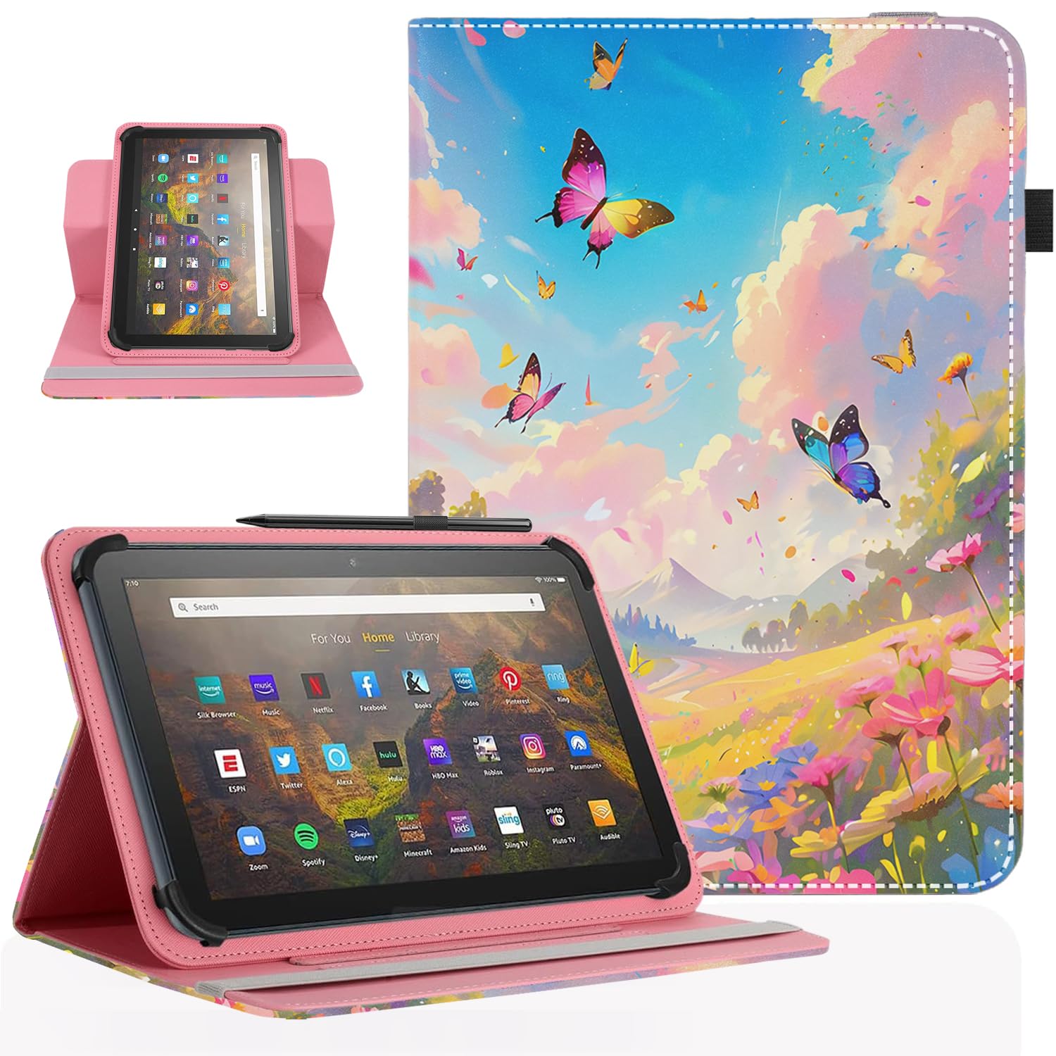 Pudazvi Universal 10 10.1 Inch Android Tablet Case,360 Degree Rotatable Kickstand Multiple Viewing Stand Case Cover for 9.6" 10" 10.1" 10.5" and All