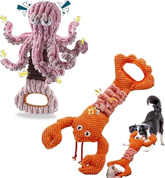 YZHDUXIU Squeaky Dog Toys, Octopus Dog Toy Interactive Lobster Puppy Toys with Crinkle Paper to Keep Them Busy