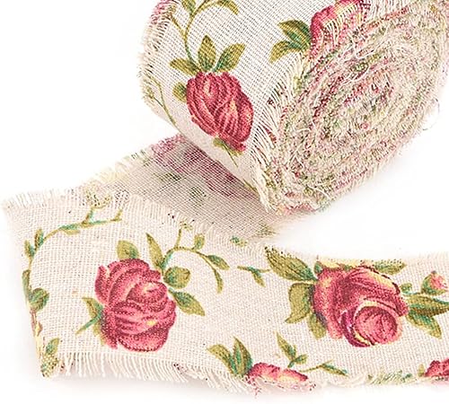 Miniatura 8 de Cinta de arpillera impresa de 32.8 pies, tela de cinta tejida para bricolaje, flor de rosa, correa de yute de arpillera para boda, fiesta, Navidad,