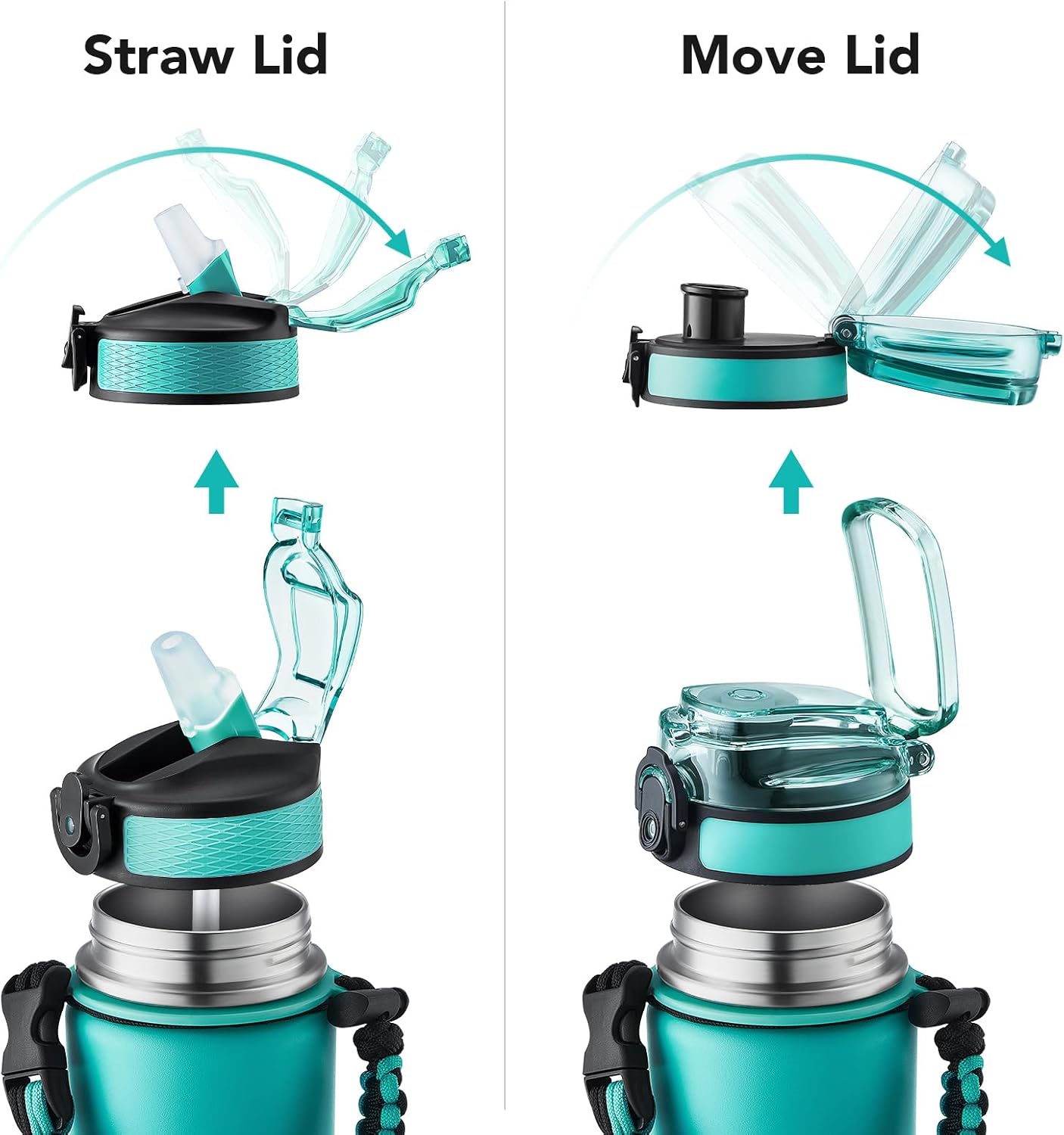 GOSWAG Insulated Sports Water Bottle, 24oz 2 Lids(with Straw/No Straw), Stainless Steel Water Bottles with Paracord Handle, Insulated Bottle with Double-Wall Vacuum Insulation - Image 4